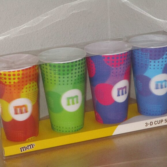 M&M's Lot of 4 Plastic 3D Colorful Cups Orange Green Purple Red Blue Brand New - Picture 1 of 3